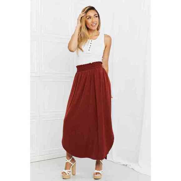 Zenana It's My Time Full Size Side Scoop Scrunch Skirt in Dark Rust - Picture 5 of 6